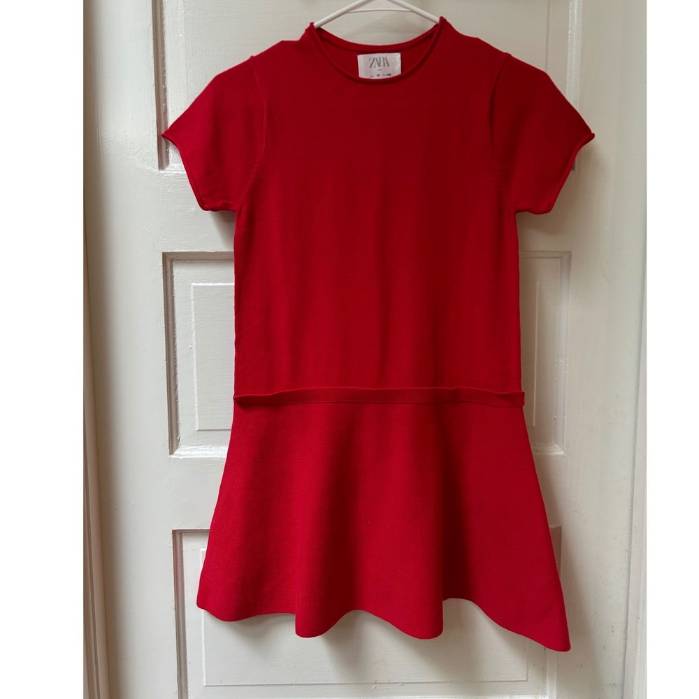 Zara Kids Red Short Sleeve Knit Fit and Flare Flounce Dress Size 10